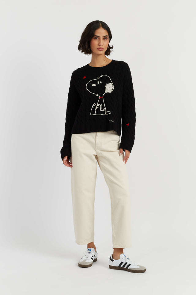 Black Wool-Cashmere Snoopy Cable Sweater image 3