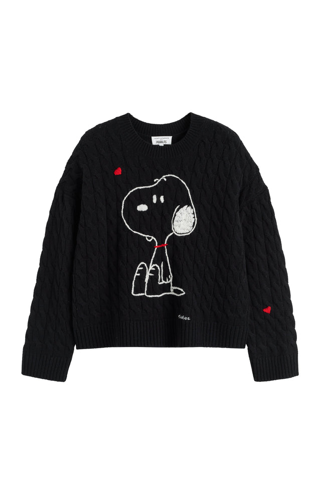 Black Wool-Cashmere Snoopy Cable Sweater image 4