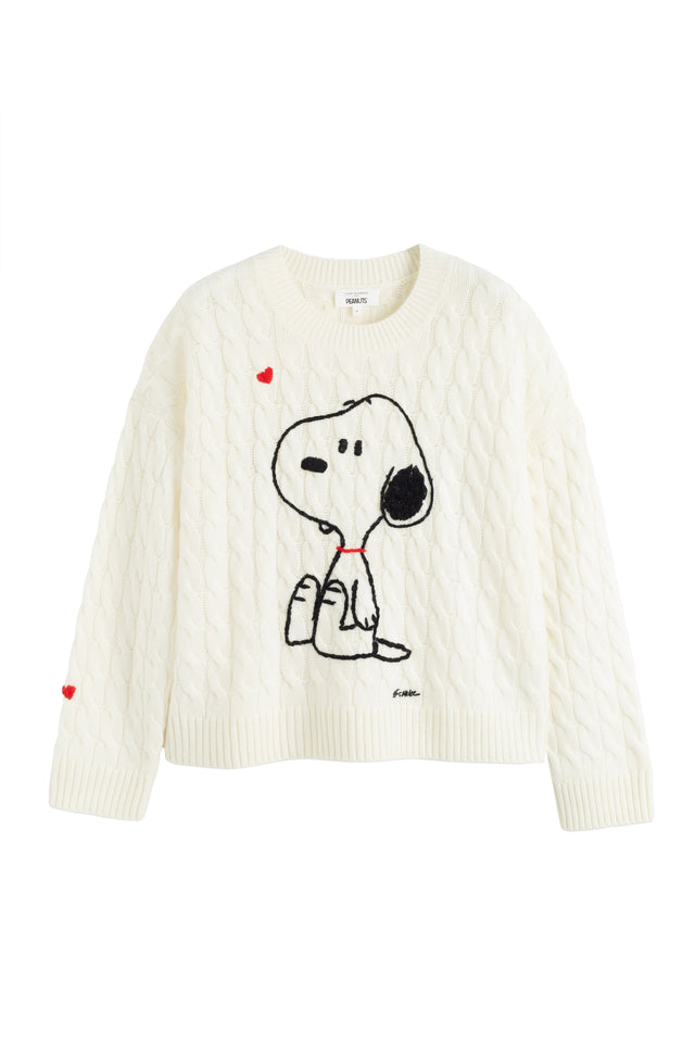Cream Wool-Cashmere Snoopy Cable Sweater image 4