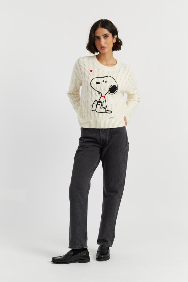 Cream Wool-Cashmere Snoopy Cable Sweater image 3
