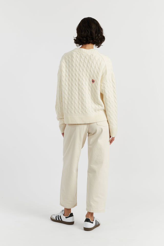 Cream Wool-Cashmere Snoopy Cable Cardigan image 2