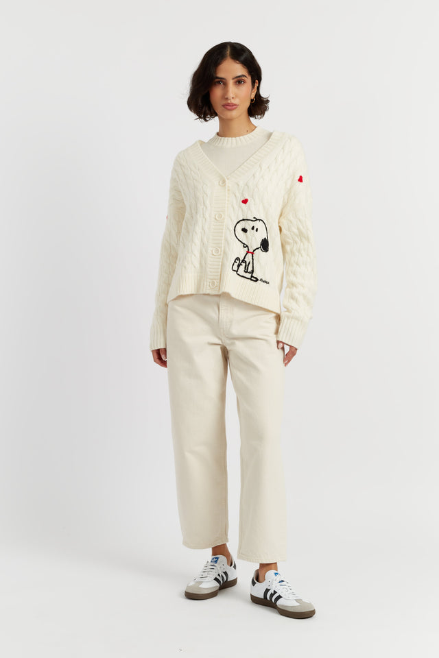 Cream Wool-Cashmere Snoopy Cable Cardigan image 3