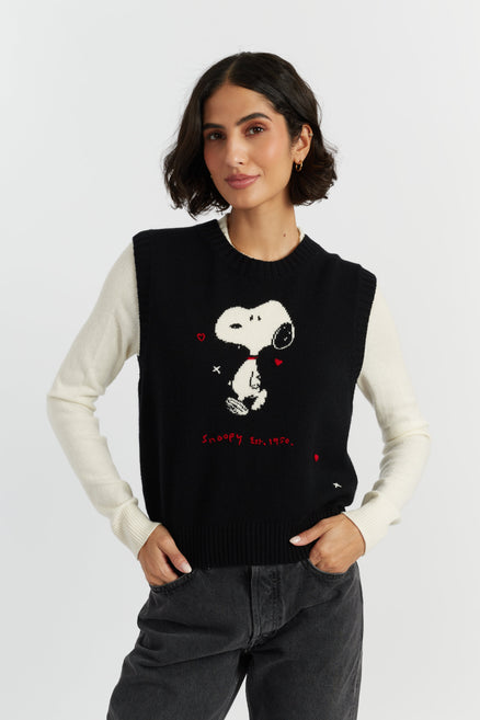 Black Wool-Cashmere Snoopy Anniversary Tank