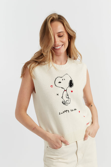 Cream Wool-Cashmere Snoopy Anniversary Tank