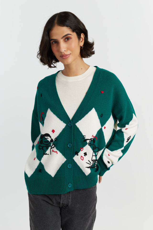 Emerald Wool-Cashmere Peanuts Poker Cardigan image 1