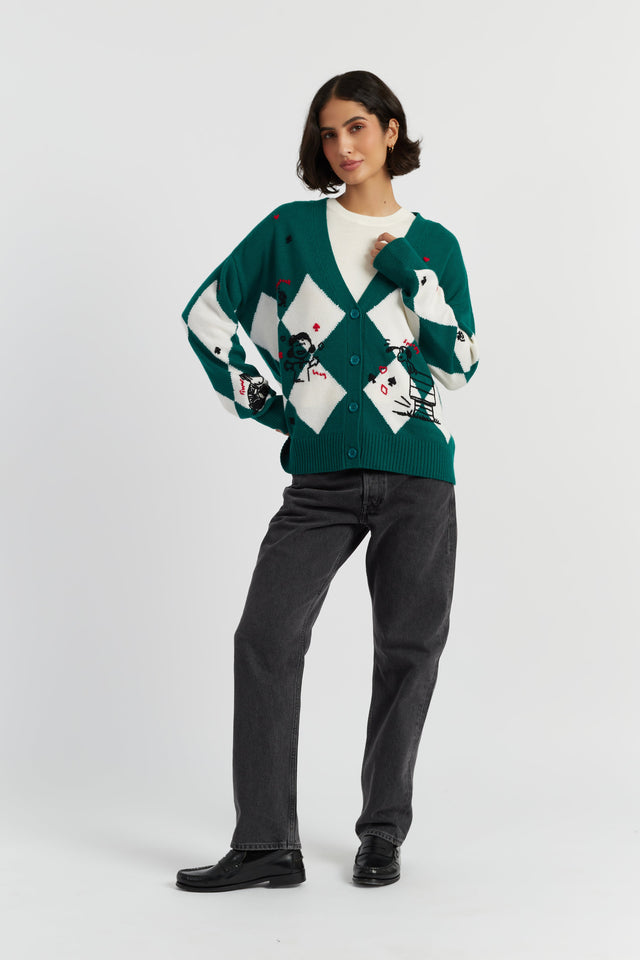Emerald Wool-Cashmere Peanuts Poker Cardigan image 3