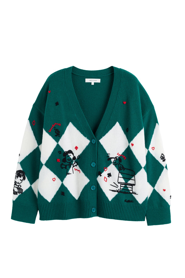 Emerald Wool-Cashmere Peanuts Poker Cardigan image 4
