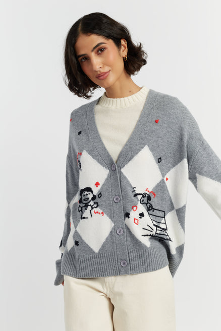 Grey Wool-Cashmere Peanuts Poker Cardigan