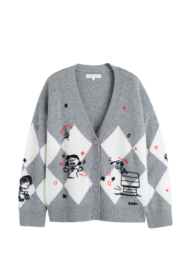 Grey Wool-Cashmere Peanuts Poker Cardigan image 4