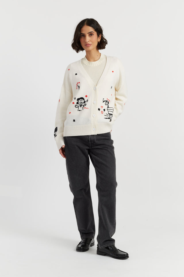 Cream Wool-Cashmere Peanuts Poker Cardigan image 3