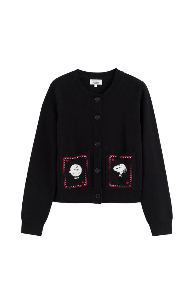 Black Wool-Cashmere Snoopy & Charlie Brown Cardigan image 4
