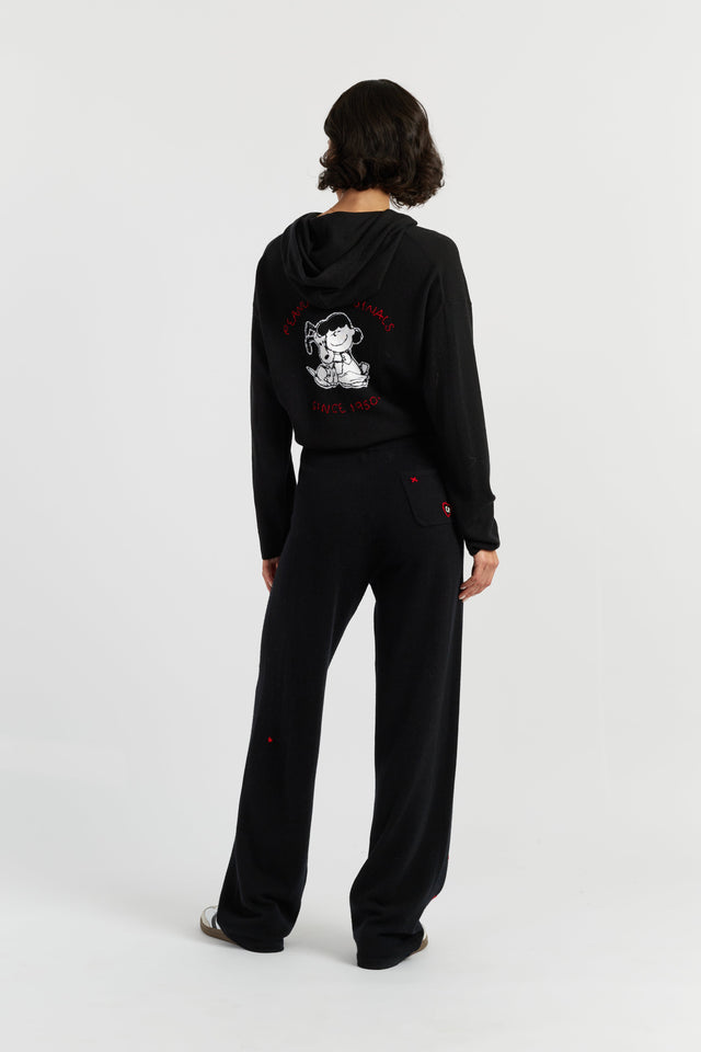 Black Wool-Cashmere Peanuts Wide-Leg Track Pants image 5