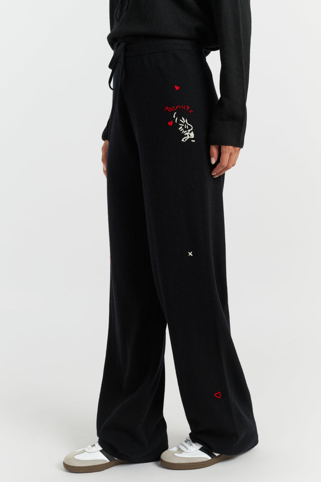 Black Wool-Cashmere Peanuts Wide-Leg Track Pants image 2