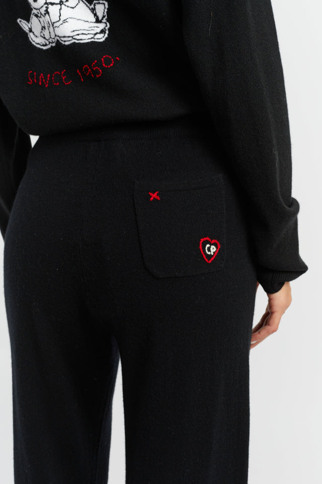 Black Wool-Cashmere Peanuts Wide-Leg Track Pants image 3