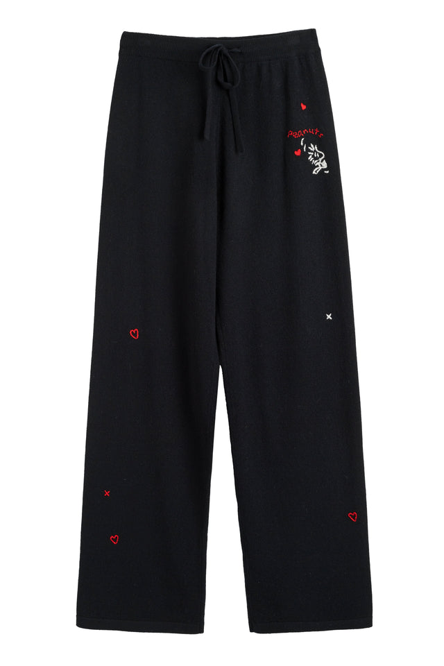 Black Wool-Cashmere Peanuts Wide-Leg Track Pants image 4