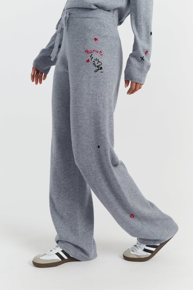 Grey Wool-Cashmere Peanuts Wide-Leg Track Pants image 2