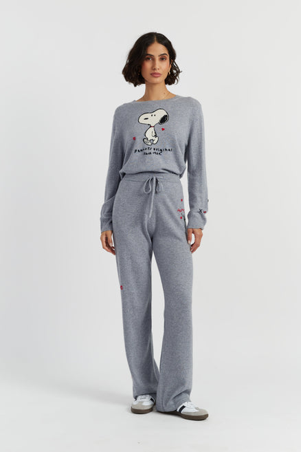 Grey Wool-Cashmere Peanuts Wide-Leg Track Pants