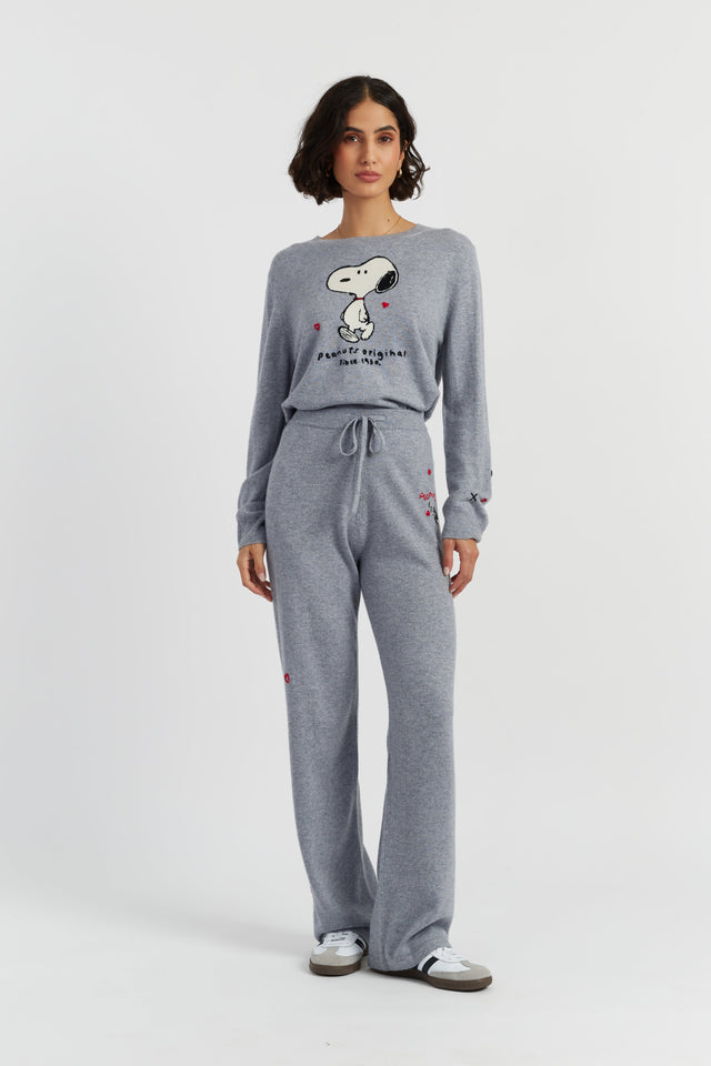 Grey Wool-Cashmere Peanuts Wide-Leg Track Pants image 1