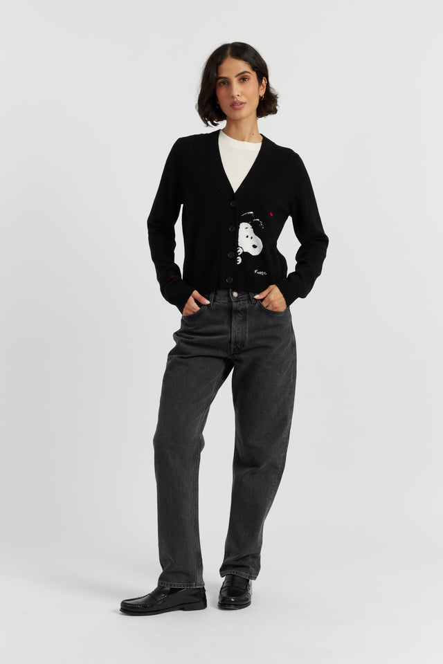 Black Wool-Cashmere Snoopy Peek Cardigan image 3
