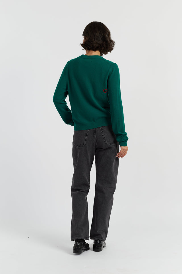 Emerald Wool-Cashmere Snoopy Peek Cardigan image 2
