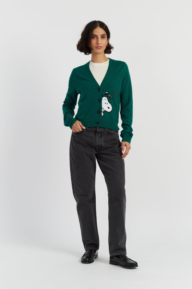 Emerald Wool-Cashmere Snoopy Peek Cardigan image 3
