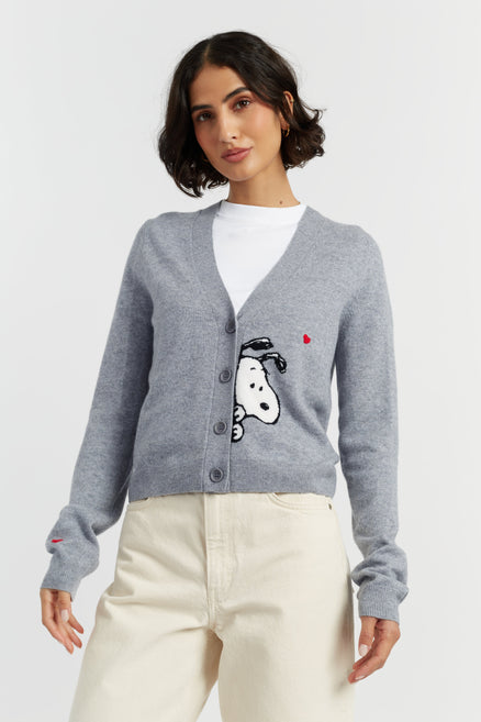 Grey Wool-Cashmere Snoopy Peek Cardigan