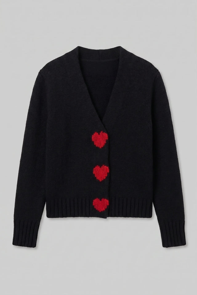 Black-Melange Merino Heart Cardigan image 4