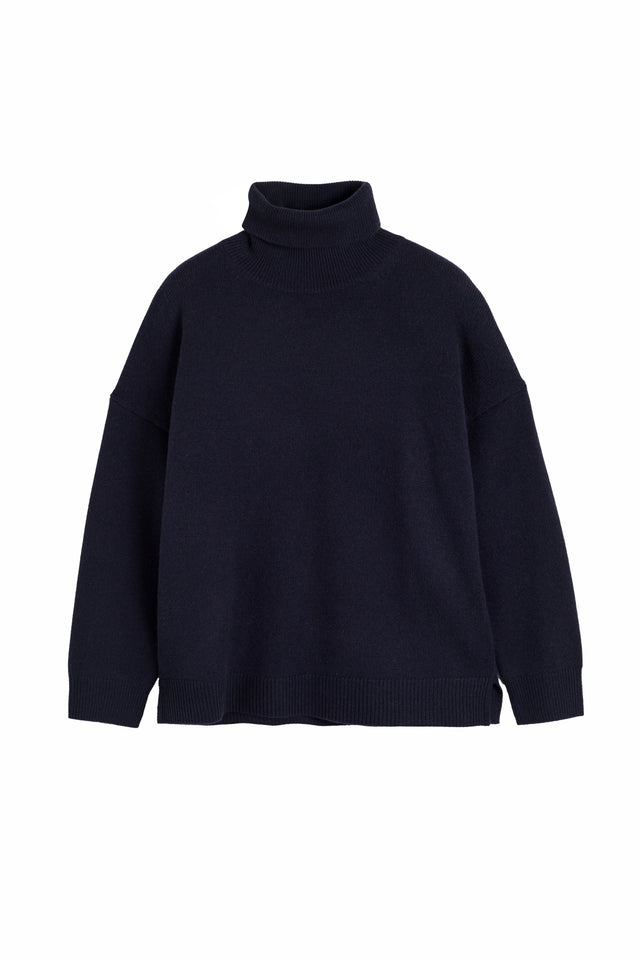 Navy Wool-Cashmere Elbow Patch Rollneck Sweater image 5