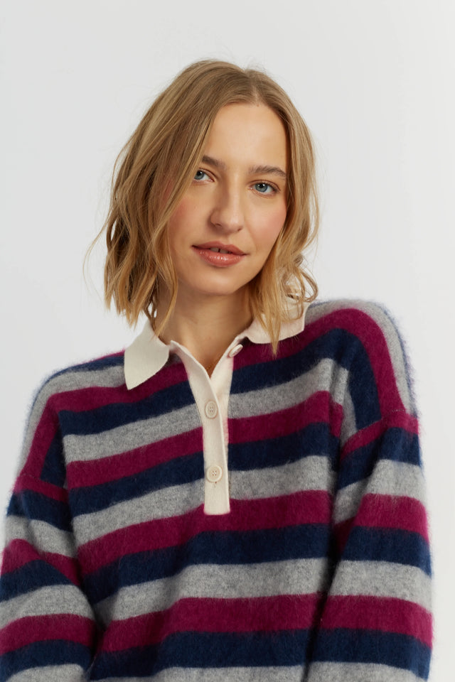 Multi Merino Stripe Polo Top image 1
