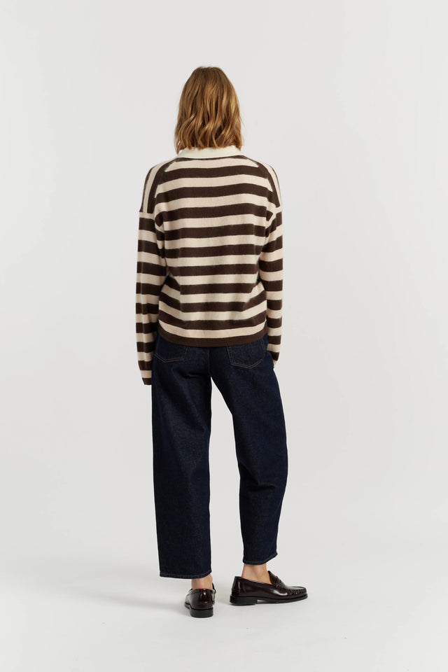 Pink-Chocolate Merino Stripe Polo Top image 3
