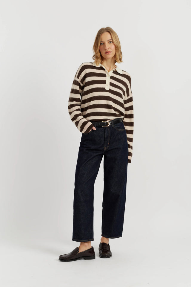 Pink-Chocolate Merino Stripe Polo Top image 2