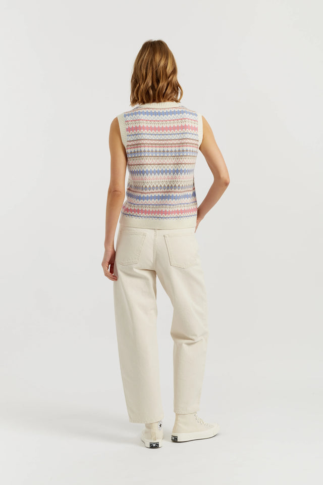 Cream Wool-Cashmere Fair Isle V-neck Tank image 4