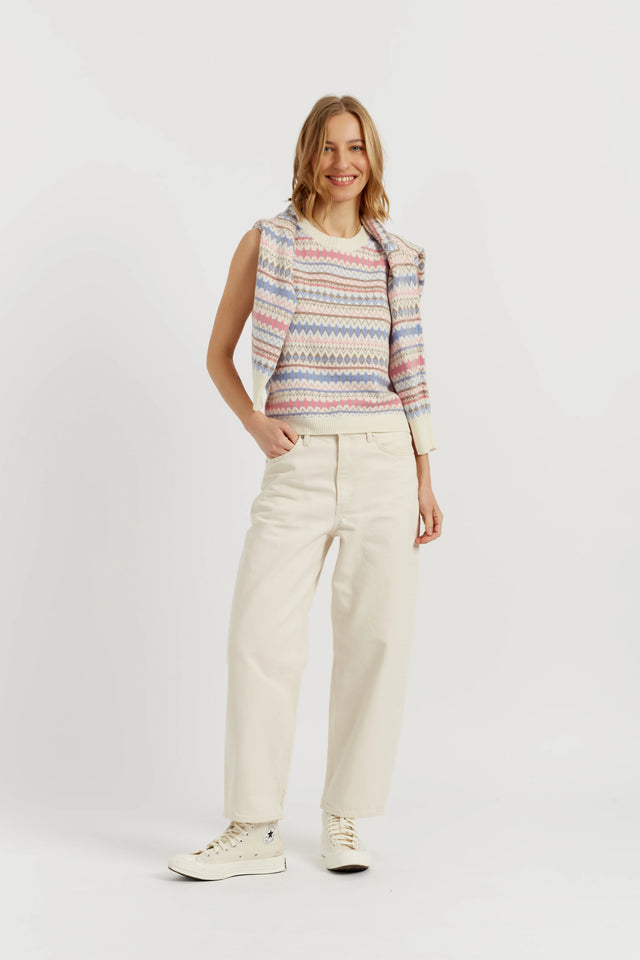 Cream Wool-Cashmere Fair Isle V-neck Tank image 3