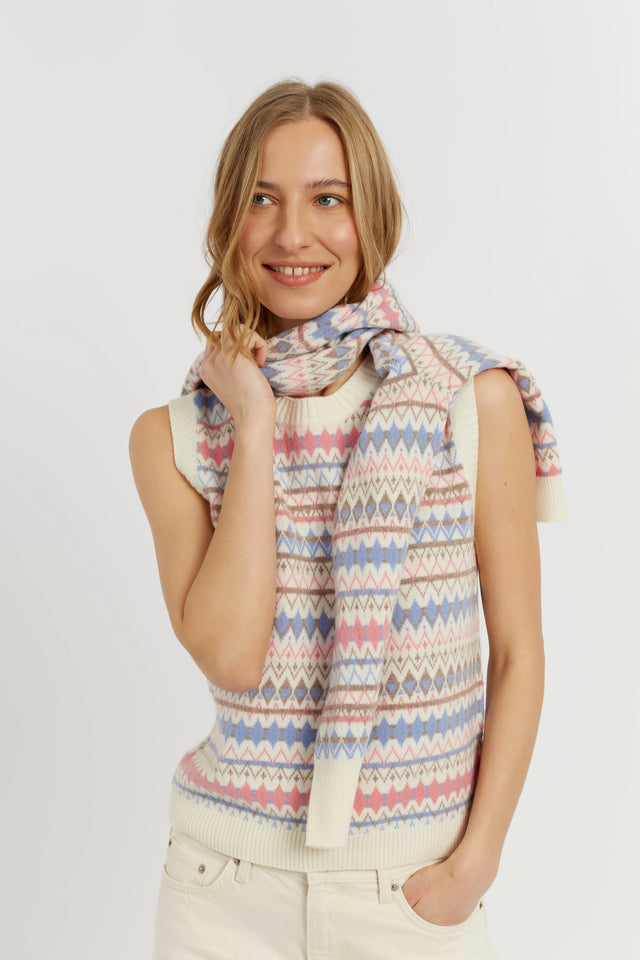Cream Wool-Cashmere Fair Isle V-neck Tank image 2
