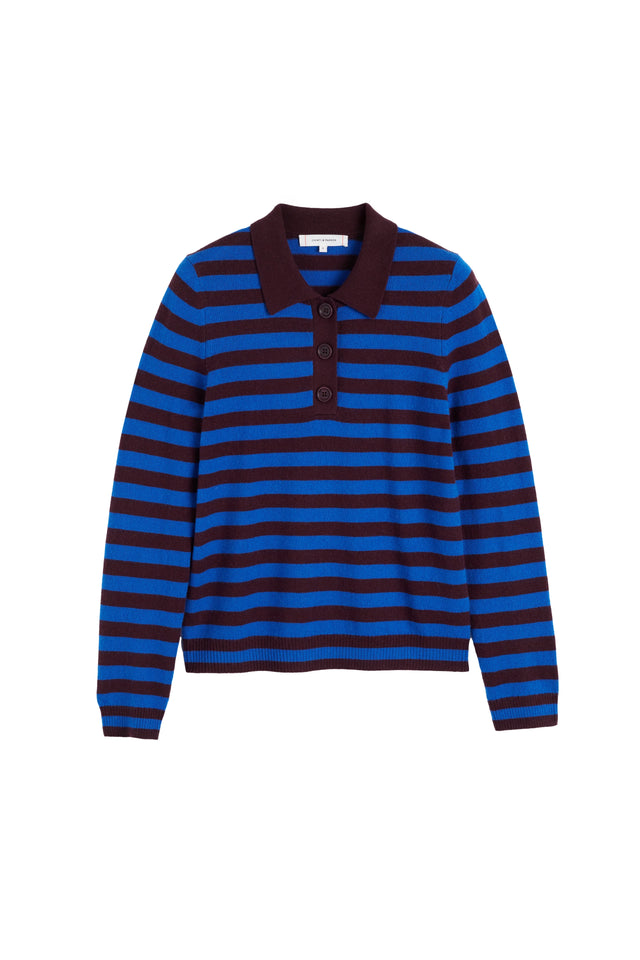 Cobalt Wool-Cashmere Stripe Collared Sweater image 4