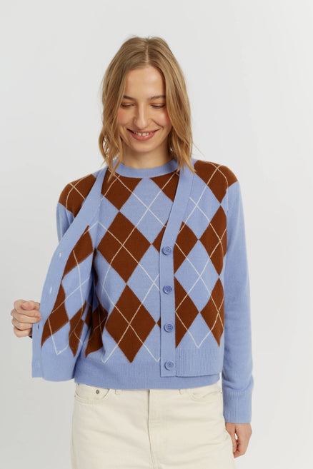 Baby-Blue Wool-Cashmere Diamond Cardigan
