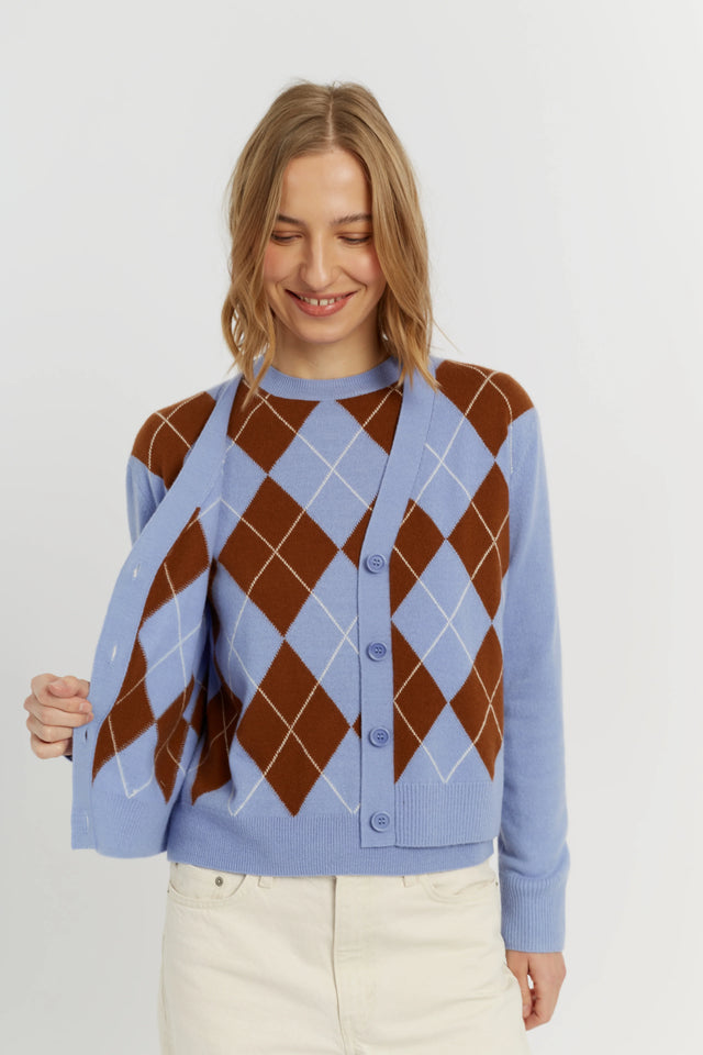 Baby-Blue Wool-Cashmere Diamond Cardigan image 1