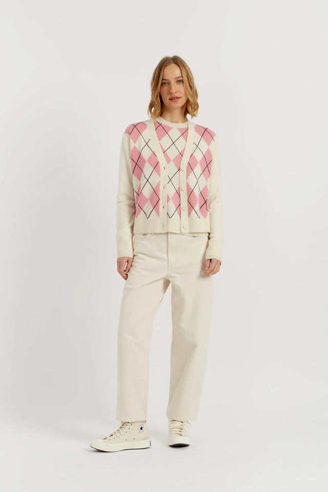 Salmon Wool-Cashmere Diamond Cardigan image 2