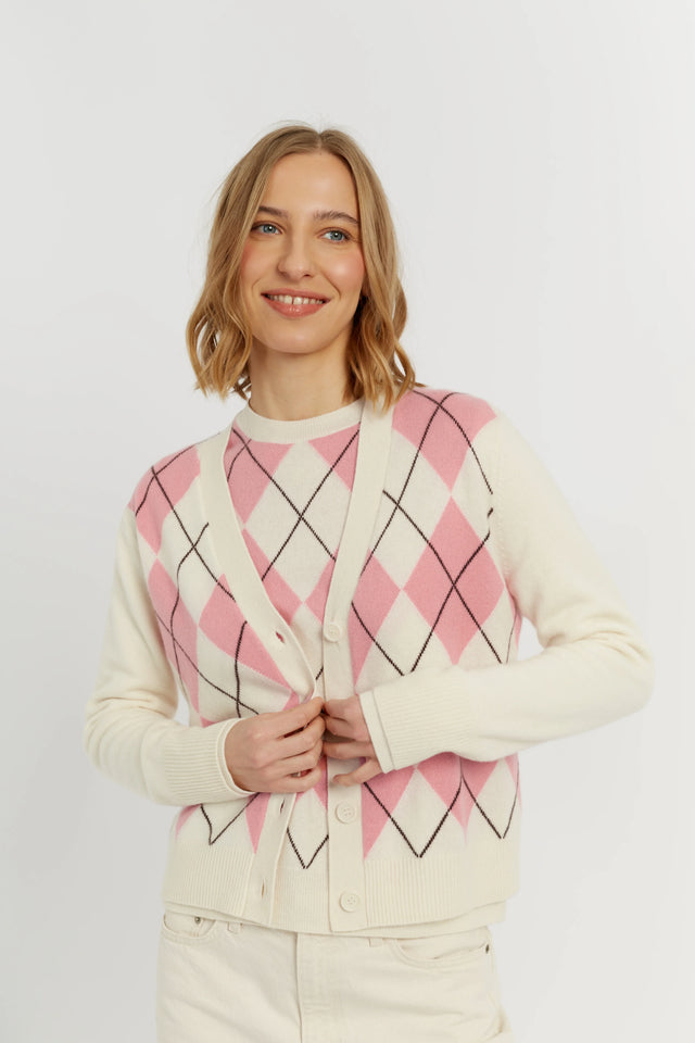 Salmon Wool-Cashmere Diamond Sweater image 4