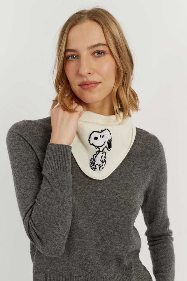 Cream Wool-Cashmere Snoopy Triangle Scarf image 1