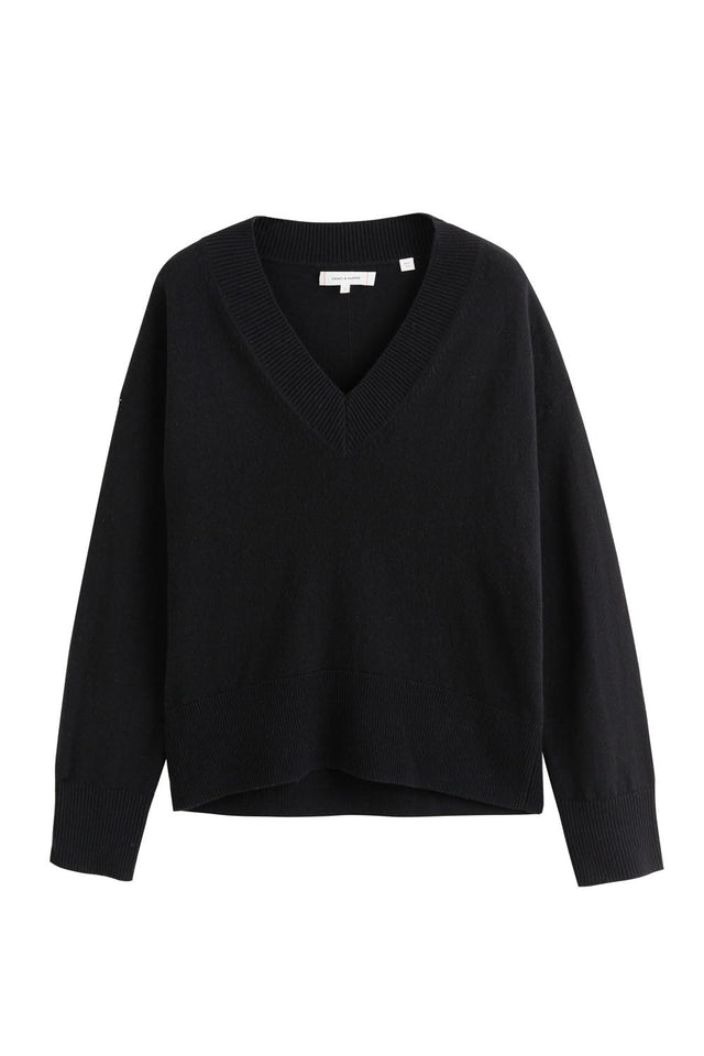 Black Wool-Cashmere V-Neck Sweater image 4