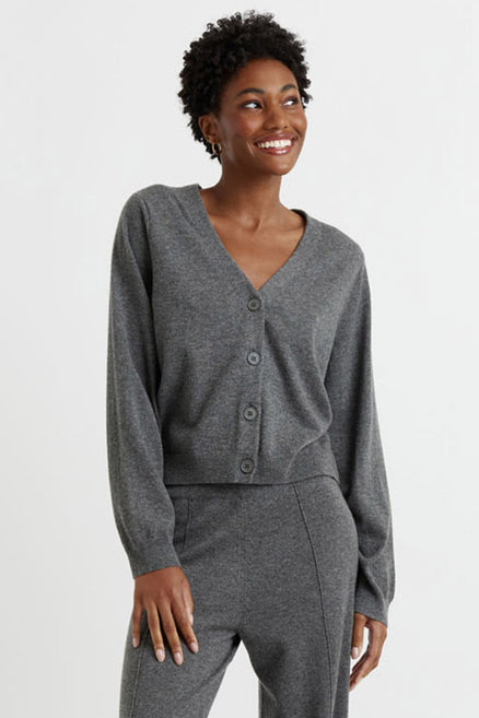 Grey Wool-Cashmere Cropped Cardigan