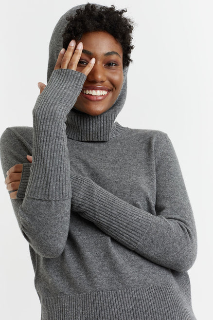 Grey Wool-Cashmere Ribbed Fingerless Gloves