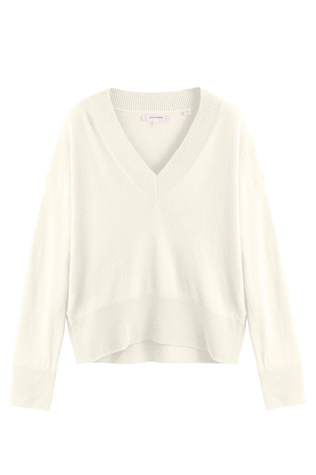 Cream Wool-Cashmere V-Neck Sweater image 4