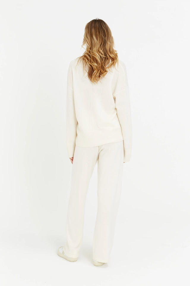 Cream Wool-Cashmere V-Neck Sweater image 3