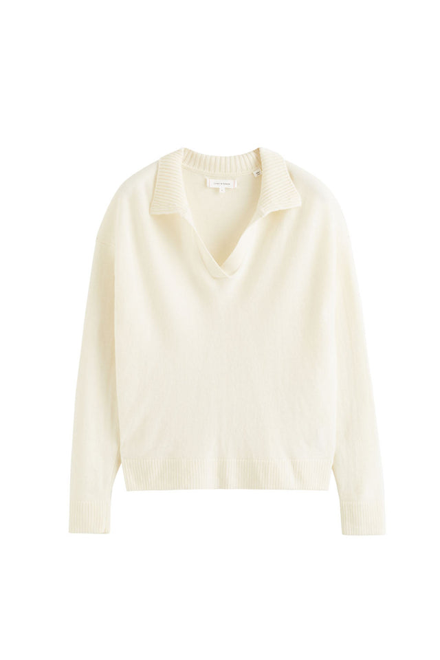 Cream Wool-Cashmere Collared Sweater image 2