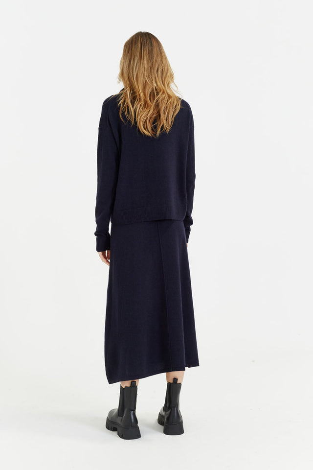 Navy Wool-Cashmere Collared Sweater image 2