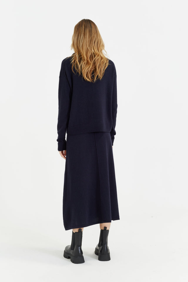 Navy Wool-Cashmere Midi Skirt image 3