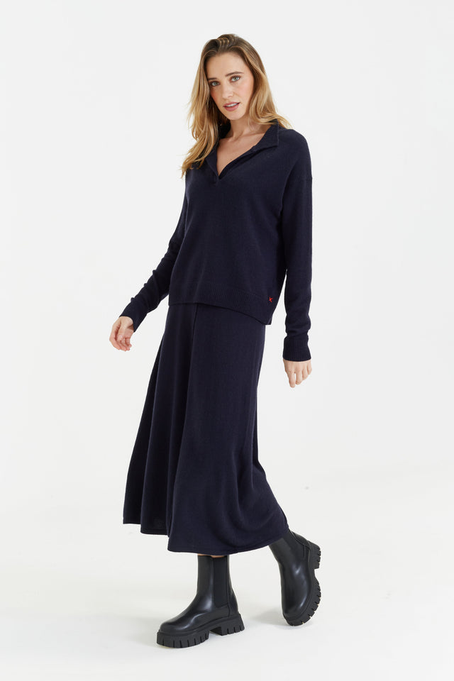 Navy Wool-Cashmere Midi Skirt image 1