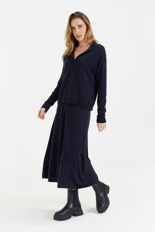 Navy Wool-Cashmere Collared Sweater image 3